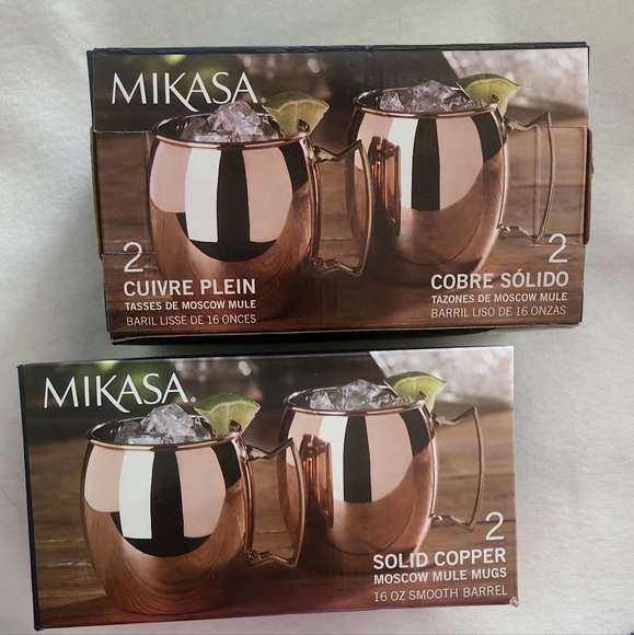 Mikasa Moscow Mule Mugs Smooth Barrel 16 Oz Cups New Boxed Solid Copper - Picture 1 of 3